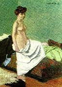 Felix  Vallotton naken kvinna som haller sitt nattlinne oil on canvas